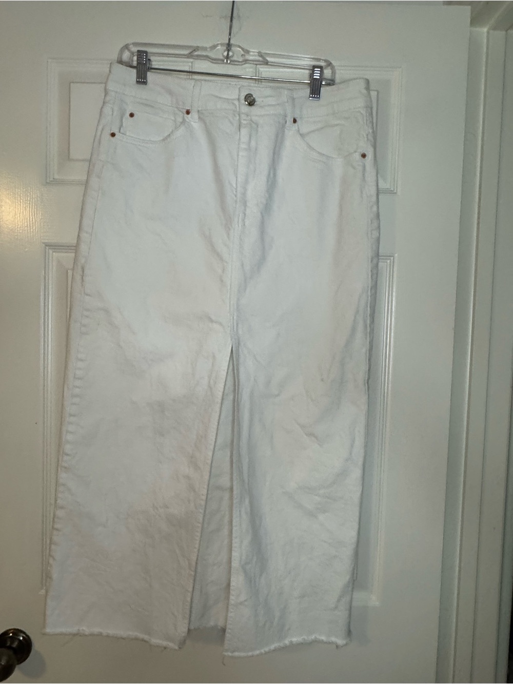 stradivarius White Denim Midi Skirt with Front Slit